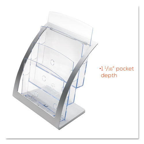 deflecto® wholesale. 3-tier Literature Holder, Leaflet Size, 11.25w X 6.94d X 13.31h, Silver. HSD Wholesale: Janitorial Supplies, Breakroom Supplies, Office Supplies.