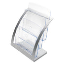 deflecto® wholesale. 3-tier Literature Holder, Leaflet Size, 11.25w X 6.94d X 13.31h, Silver. HSD Wholesale: Janitorial Supplies, Breakroom Supplies, Office Supplies.