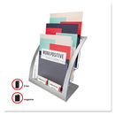 deflecto® wholesale. 3-tier Literature Holder, Leaflet Size, 11.25w X 6.94d X 13.31h, Silver. HSD Wholesale: Janitorial Supplies, Breakroom Supplies, Office Supplies.