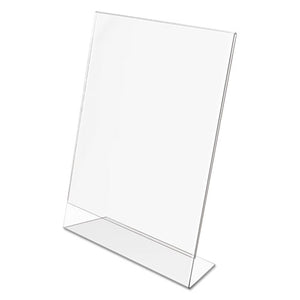 deflecto® wholesale. Classic Image Slanted Sign Holder, Portrait, 8 1-2 X 11 Insert, Clear. HSD Wholesale: Janitorial Supplies, Breakroom Supplies, Office Supplies.