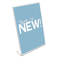 Load image into Gallery viewer, deflecto® wholesale. Classic Image Slanted Sign Holder, Portrait, 8 1-2 X 11 Insert, Clear. HSD Wholesale: Janitorial Supplies, Breakroom Supplies, Office Supplies.