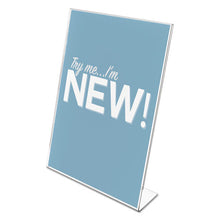 Load image into Gallery viewer, deflecto® wholesale. Classic Image Slanted Sign Holder, Portrait, 8 1-2 X 11 Insert, Clear. HSD Wholesale: Janitorial Supplies, Breakroom Supplies, Office Supplies.