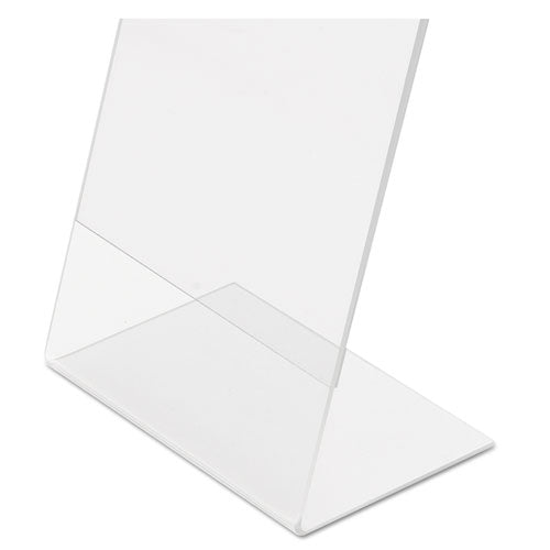 deflecto® wholesale. Classic Image Slanted Sign Holder, Portrait, 8 1-2 X 11 Insert, Clear. HSD Wholesale: Janitorial Supplies, Breakroom Supplies, Office Supplies.