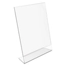 deflecto® wholesale. Classic Image Slanted Sign Holder, Portrait, 8 1-2 X 11 Insert, Clear. HSD Wholesale: Janitorial Supplies, Breakroom Supplies, Office Supplies.