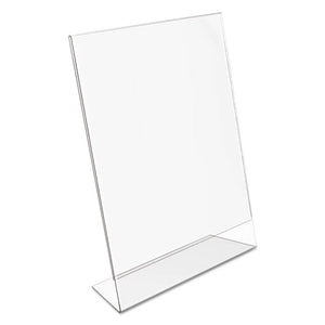 deflecto® wholesale. Classic Image Slanted Sign Holder, Portrait, 8 1-2 X 11 Insert, Clear. HSD Wholesale: Janitorial Supplies, Breakroom Supplies, Office Supplies.