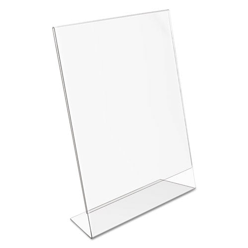 deflecto® wholesale. Classic Image Slanted Sign Holder, Portrait, 8 1-2 X 11 Insert, Clear. HSD Wholesale: Janitorial Supplies, Breakroom Supplies, Office Supplies.