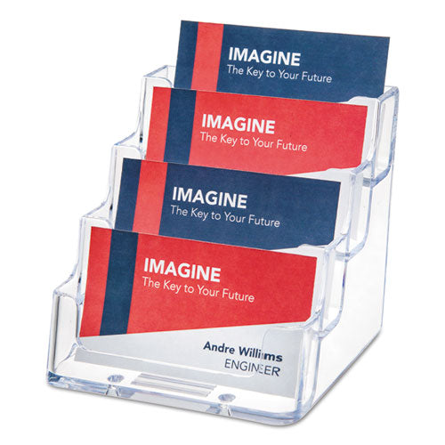 deflecto® wholesale. 4-pocket Business Card Holder, 200 Card Cap, 3 15-16 X 3 3-4 X 3 1-2, Clear. HSD Wholesale: Janitorial Supplies, Breakroom Supplies, Office Supplies.