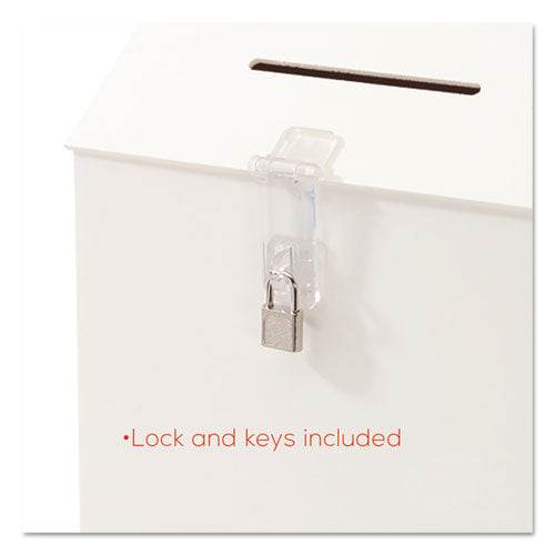 deflecto® wholesale. Suggestion Box Literature Holder W-locking Top, 13 3-4 X 3 5-8 X 13, White. HSD Wholesale: Janitorial Supplies, Breakroom Supplies, Office Supplies.