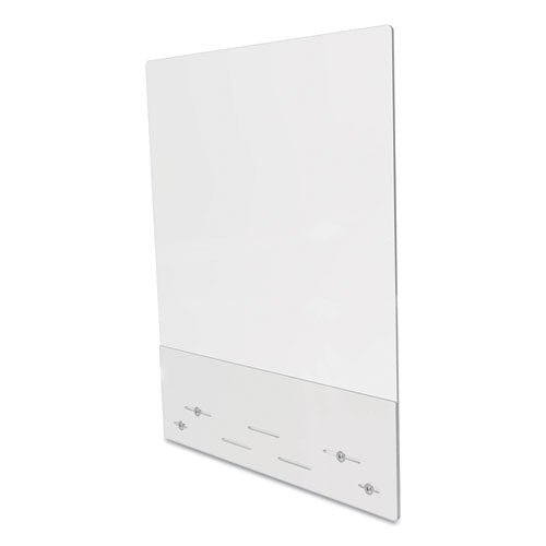 deflecto® wholesale. Mounting Safety Barrier With Full Shield And Brace, 31.5" X 38", Acrylic, Clear, 2-carton. HSD Wholesale: Janitorial Supplies, Breakroom Supplies, Office Supplies.