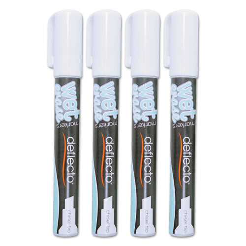 deflecto® wholesale. Wet Erase Markers, Medium Chisel Tip, White, 4-pack. HSD Wholesale: Janitorial Supplies, Breakroom Supplies, Office Supplies.