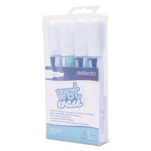 deflecto® wholesale. Wet Erase Markers, Medium Chisel Tip, White, 4-pack. HSD Wholesale: Janitorial Supplies, Breakroom Supplies, Office Supplies.