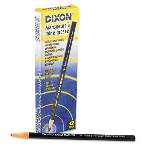 Dixon® wholesale. China Marker, Black, Thin, Dozen. HSD Wholesale: Janitorial Supplies, Breakroom Supplies, Office Supplies.