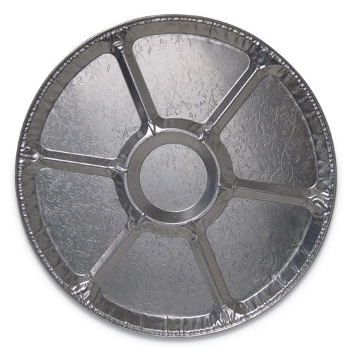 Durable Packaging wholesale. Aluminum Cater Trays, 7 Compartment Lazy Susan, 18" Diameter X 0.94"h, Silver, 50-carton. HSD Wholesale: Janitorial Supplies, Breakroom Supplies, Office Supplies.