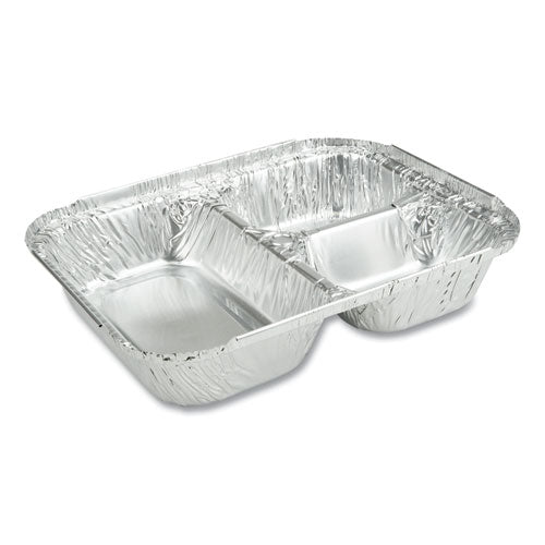 Durable Packaging wholesale. 3-compartment Oblong Aluminum Foil Container, 23 Oz, 6.56 X 8.69 X 1.81, Silver, 500-carton. HSD Wholesale: Janitorial Supplies, Breakroom Supplies, Office Supplies.