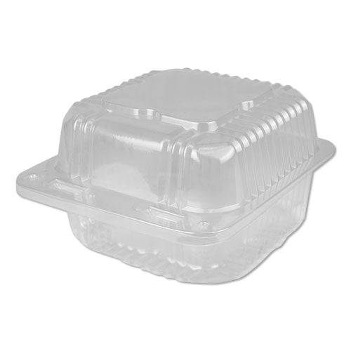 Durable Packaging wholesale. Plastic Clear Hinged Containers, 21 Oz, 5.63 X 5.63 X 3.25, Clear, 500-carton. HSD Wholesale: Janitorial Supplies, Breakroom Supplies, Office Supplies.