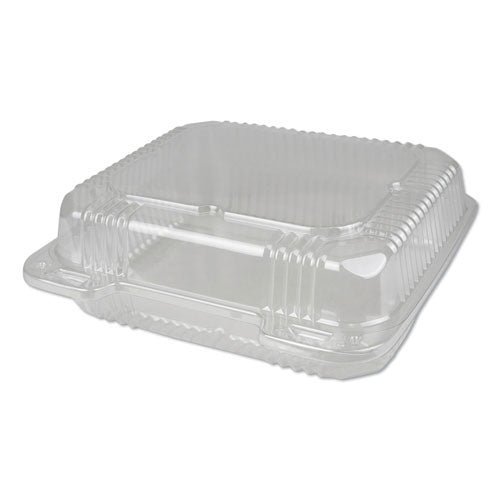 Durable Packaging wholesale. Plastic Clear Hinged Containers, 50 Oz, 8.88 X 8 X 3, Clear, 250-carton. HSD Wholesale: Janitorial Supplies, Breakroom Supplies, Office Supplies.