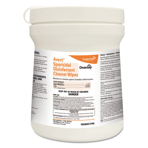 Diversey™ wholesale. Diversey Avert Sporicidal Disinfectant Cleaner Wipes, Chlorine, 6 X 7, 160-can, 12-carton. HSD Wholesale: Janitorial Supplies, Breakroom Supplies, Office Supplies.