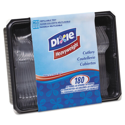 Dixie® wholesale. DIXIE Cutlery Keeper Tray With Clear Plastic Utensils: 60 Forks, 60 Knives, 60 Spoons. HSD Wholesale: Janitorial Supplies, Breakroom Supplies, Office Supplies.