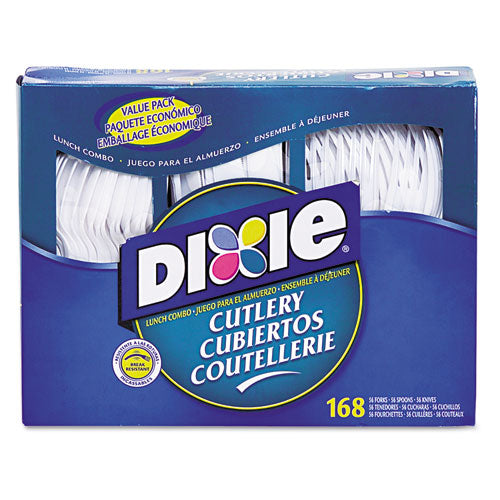 Dixie® wholesale. DIXIE Combo Pack, Tray With White Plastic Utensils, 56 Forks, 56 Knives, 56 Spoons, 6 Packs. HSD Wholesale: Janitorial Supplies, Breakroom Supplies, Office Supplies.