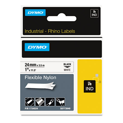 DYMO® wholesale. DYMO Rhino Flexible Nylon Industrial Label Tape, 1" X 11.5 Ft, White-black Print. HSD Wholesale: Janitorial Supplies, Breakroom Supplies, Office Supplies.