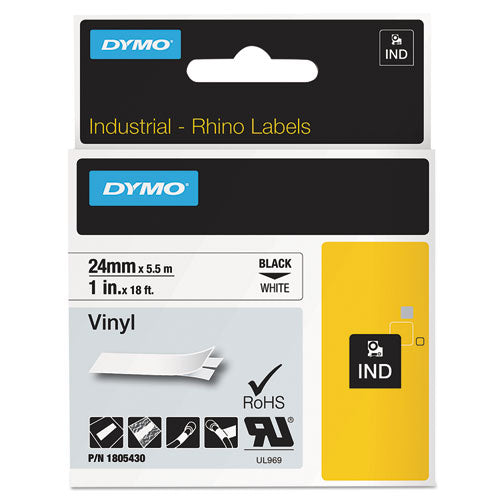 DYMO® wholesale. DYMO Rhino Permanent Vinyl Industrial Label Tape, 1" X 18 Ft, White-black Print. HSD Wholesale: Janitorial Supplies, Breakroom Supplies, Office Supplies.