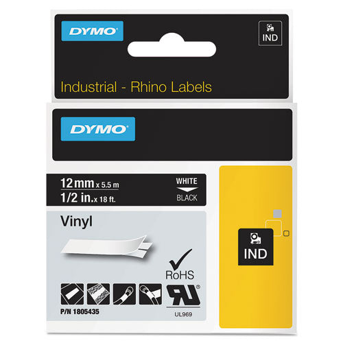 DYMO® wholesale. DYMO Rhino Permanent Vinyl Industrial Label Tape, 0.5" X 18 Ft, Black-white Print. HSD Wholesale: Janitorial Supplies, Breakroom Supplies, Office Supplies.