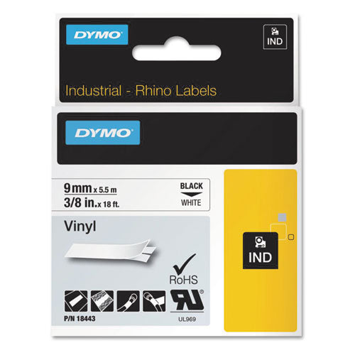 DYMO® wholesale. DYMO Rhino Permanent Vinyl Industrial Label Tape, 0.37" X 18 Ft, White-black Print. HSD Wholesale: Janitorial Supplies, Breakroom Supplies, Office Supplies.