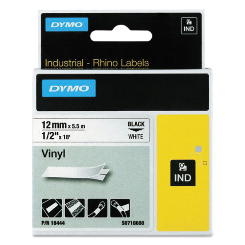 DYMO® wholesale. DYMO Rhino Permanent Vinyl Industrial Label Tape, 0.5" X 18 Ft, White-black Print. HSD Wholesale: Janitorial Supplies, Breakroom Supplies, Office Supplies.