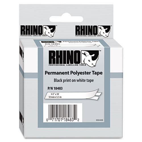 DYMO® wholesale. DYMO Rhino Permanent Poly Industrial Label Tape, 0.5" X 18 Ft, White-black Print. HSD Wholesale: Janitorial Supplies, Breakroom Supplies, Office Supplies.