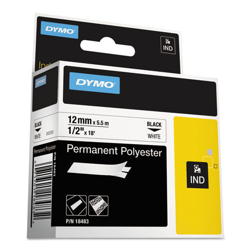 DYMO® wholesale. DYMO Rhino Permanent Poly Industrial Label Tape, 0.5" X 18 Ft, White-black Print. HSD Wholesale: Janitorial Supplies, Breakroom Supplies, Office Supplies.