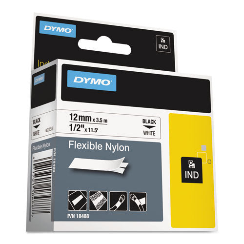 DYMO® wholesale. DYMO Rhino Flexible Nylon Industrial Label Tape, 0.5" X 11.5 Ft, White-black Print. HSD Wholesale: Janitorial Supplies, Breakroom Supplies, Office Supplies.