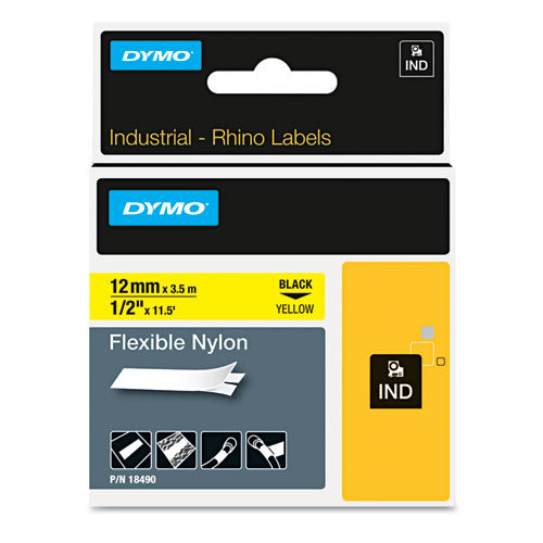 DYMO® wholesale. DYMO Rhino Flexible Nylon Industrial Label Tape, 0.5" X 11.5 Ft, Yellow-black Print. HSD Wholesale: Janitorial Supplies, Breakroom Supplies, Office Supplies.
