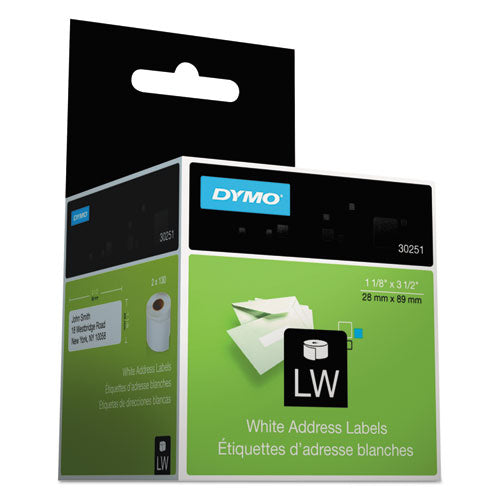 DYMO® wholesale. DYMO Labelwriter Address Labels, 1.12" X 3.5", White, 130 Labels-roll, 2 Rolls-pack. HSD Wholesale: Janitorial Supplies, Breakroom Supplies, Office Supplies.