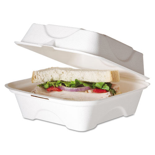Eco-Products® wholesale. Renewable And Compostable Sugarcane Clamshells, 6 X 6 X 3, White, 50-pack, 10 Packs-carton. HSD Wholesale: Janitorial Supplies, Breakroom Supplies, Office Supplies.
