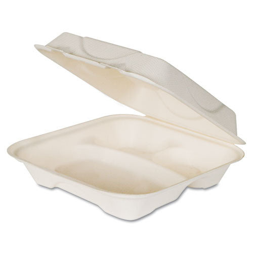 Eco-Products® wholesale. Renewable And Compost Sugarcane Clamshells, 3-compartment, 9 X 9 X 3, White, 50-pack, 4 Packs-carton. HSD Wholesale: Janitorial Supplies, Breakroom Supplies, Office Supplies.