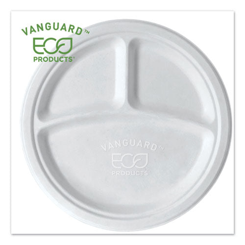 Eco-Products® wholesale. Vanguard Renewable And Compostable Sugarcane Plates, 3 Compartment, 10", White, 500-carton. HSD Wholesale: Janitorial Supplies, Breakroom Supplies, Office Supplies.