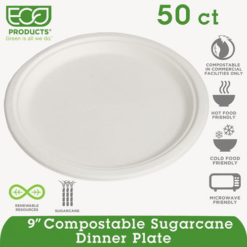 Eco-Products® wholesale. Renewable And Compostable Sugarcane Plates, 9", 50-packs. HSD Wholesale: Janitorial Supplies, Breakroom Supplies, Office Supplies.