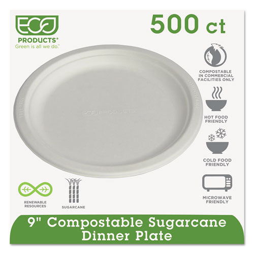 Eco-Products® wholesale. Renewable And Compostable Sugarcane Plates, 9", 500-carton. HSD Wholesale: Janitorial Supplies, Breakroom Supplies, Office Supplies.