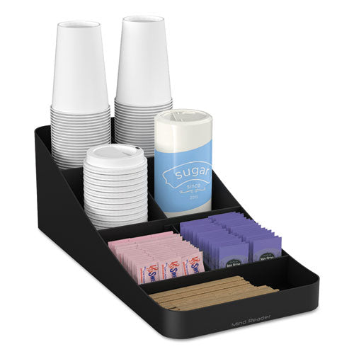 Mind Reader wholesale. Trove Seven-compartment Coffee Condiment Organizer, Black, 7 3-4 X 16 X 5 1-4. HSD Wholesale: Janitorial Supplies, Breakroom Supplies, Office Supplies.