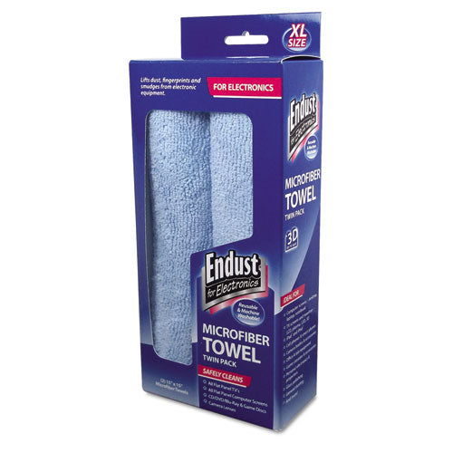 Endust® for Electronics wholesale. Large-sized Microfiber Towels Two-pack, 15 X 15, Unscented, Blue, 2-pack. HSD Wholesale: Janitorial Supplies, Breakroom Supplies, Office Supplies.