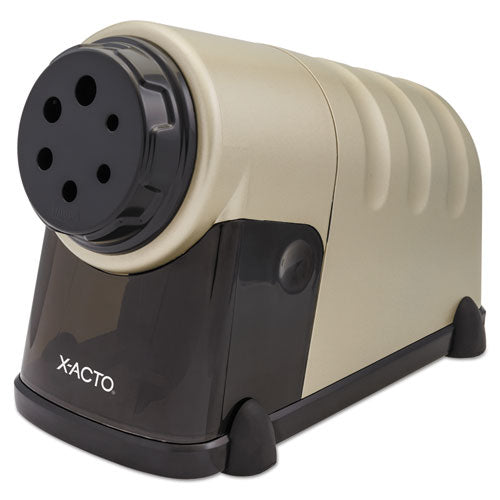 X-ACTO® wholesale. Model 1606 Mighty Pro Electric Pencil Sharpener, Ac-powered, 4" X 8" X 7.5", Black-gold-smoke. HSD Wholesale: Janitorial Supplies, Breakroom Supplies, Office Supplies.
