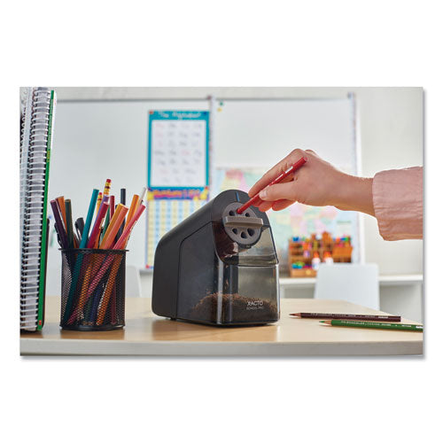 X-ACTO® wholesale. Model 1670 School Pro Classroom Electric Pencil Sharpener, Ac-powered, 4 X 7.5 X 7.5, Black-gray-smoke. HSD Wholesale: Janitorial Supplies, Breakroom Supplies, Office Supplies.