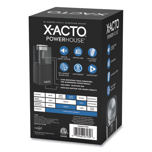 X-ACTO® wholesale. Model 1799 Powerhouse Office Electric Pencil Sharpener, Ac-powered, 3 X 3 X 7, Black-silver-smoke. HSD Wholesale: Janitorial Supplies, Breakroom Supplies, Office Supplies.