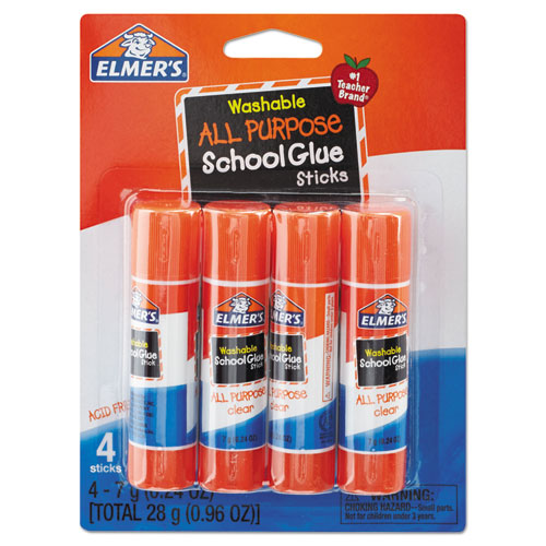 Elmer's® wholesale. Washable School Glue Sticks, 0.24 Oz, Applies And Dries Clear, 4-pack. HSD Wholesale: Janitorial Supplies, Breakroom Supplies, Office Supplies.