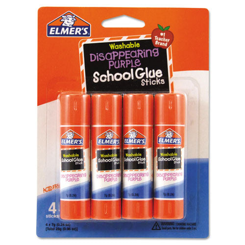 Elmer's® wholesale. Washable School Glue Sticks, 0.24 Oz, Applies Purple, Dries Clear, 4-pack. HSD Wholesale: Janitorial Supplies, Breakroom Supplies, Office Supplies.