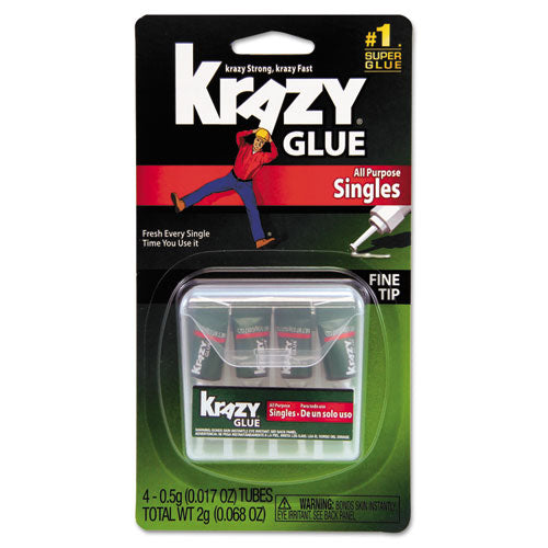 Krazy Glue® wholesale. Single-use Tubes, 0.07 Oz, Dries Clear, 4-pack. HSD Wholesale: Janitorial Supplies, Breakroom Supplies, Office Supplies.