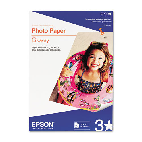 Epson® wholesale. EPSON Glossy Photo Paper, 9.4 Mil, 13 X 19, Glossy White, 20-pack. HSD Wholesale: Janitorial Supplies, Breakroom Supplies, Office Supplies.