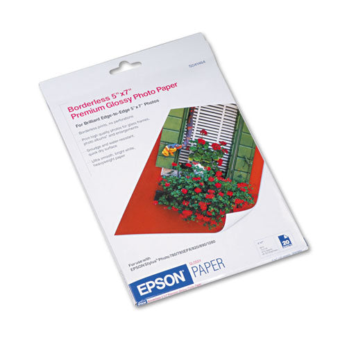 Epson® wholesale. EPSON Premium Photo Paper, 10.4 Mil, 5 X 7, High-gloss White, 20-pack. HSD Wholesale: Janitorial Supplies, Breakroom Supplies, Office Supplies.