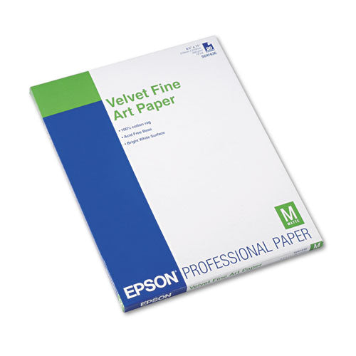 Epson® wholesale. EPSON Velvet Fine Art Paper, 8.5 X 11, White, 20-pack. HSD Wholesale: Janitorial Supplies, Breakroom Supplies, Office Supplies.