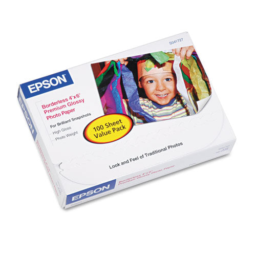 Epson® wholesale. EPSON Premium Photo Paper, 10.4 Mil, 4 X 6, High-gloss White, 100-pack. HSD Wholesale: Janitorial Supplies, Breakroom Supplies, Office Supplies.